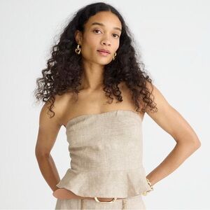 NWT J.Crew Cropped bustier peplum top in heavyweight linen